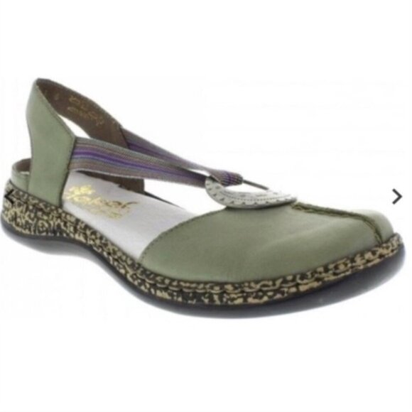 Rieker Women's size 37 Antistress Daisy Moss Green Leather Sandals - Picture 1 of 15